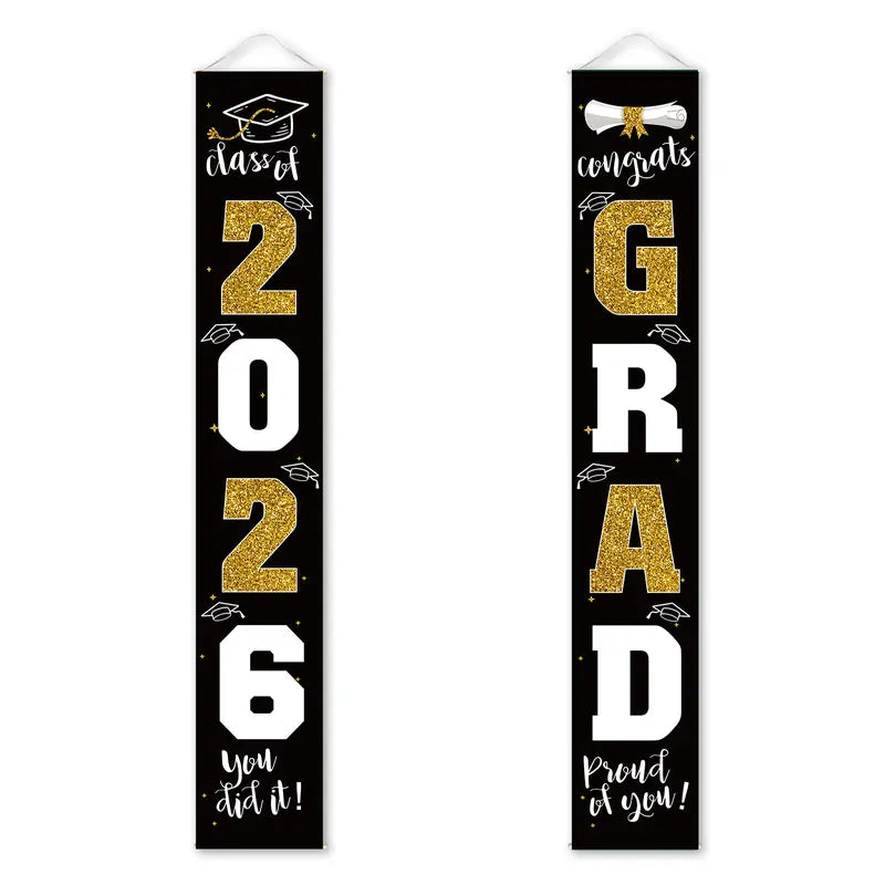 Class of 2026 Graduation Door Hanger, Blue & Silver Congrats Grad Porch Banner, Graduation Party Decoration