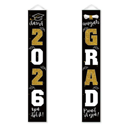 Class of 2026 Graduation Door Hanger, Blue & Silver Congrats Grad Porch Banner, Graduation Party Decoration