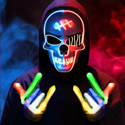 Halloween LED Skull Mask & Gloves Set – Light-Up Skeleton Cosplay Accessories for Costume Parties & Spooky Events