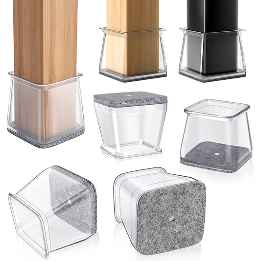 Square Chair Leg Floor Protectors, Clear Silicone Felt Pads for Hardwood Floors & Noise Reduction