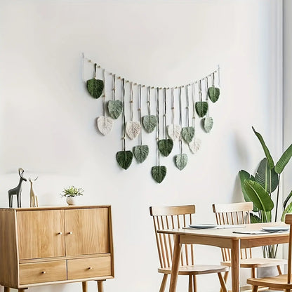 Boho Macrame Leaf Wall Decor, Handmade Rustic Room Decoration
