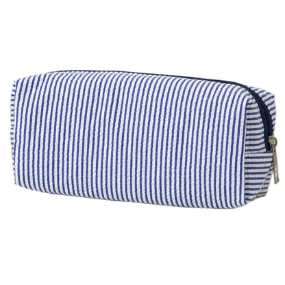 Cute Seersucker Striped Pencil Bag, Large Capacity Multifunctional Storage Pouch for Stationery and Cosmetics