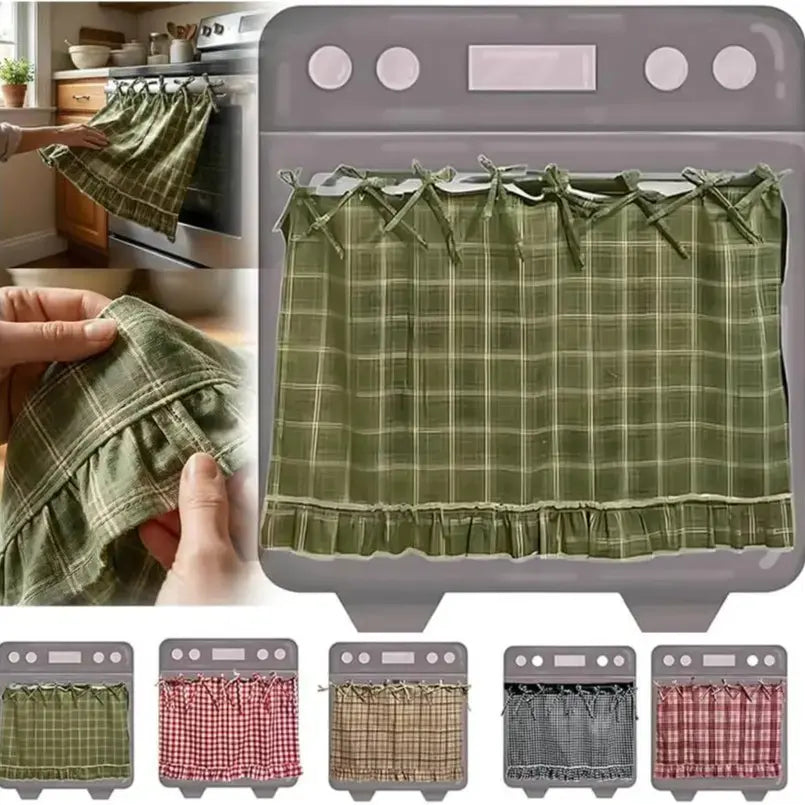 Christmas Oven Curtain Stove Cover, Festive Farmhouse Appliance Skirt with Ruffle Bows & Splatter Guard