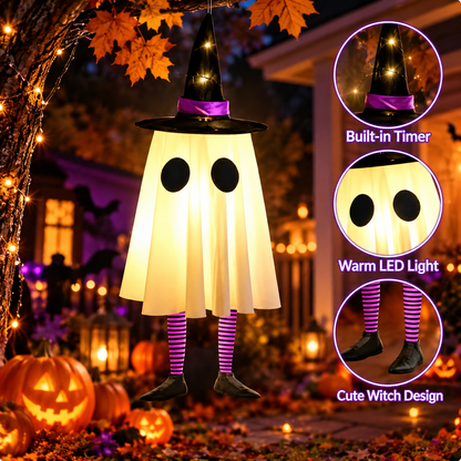 Three Styles Cycle Timer Halloween Hanging Witch Hat Lanterns – Light-Up Ghost Decorations, Indoor Halloween & Party Decor, Soft Fabric Design