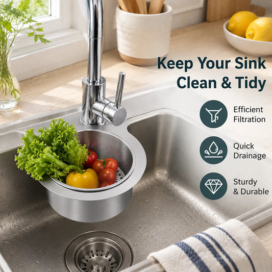 Stainless Steel Hanging Sink Strainer Basket, Fast-Drain Food Residue Filter for Kitchen Sink