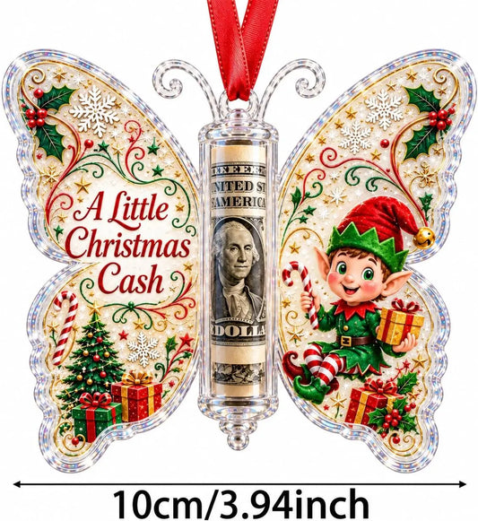 Christmas Cash Gift Ornament, Butterfly Money Holder with Clear Acrylic Display, 5PCS Set