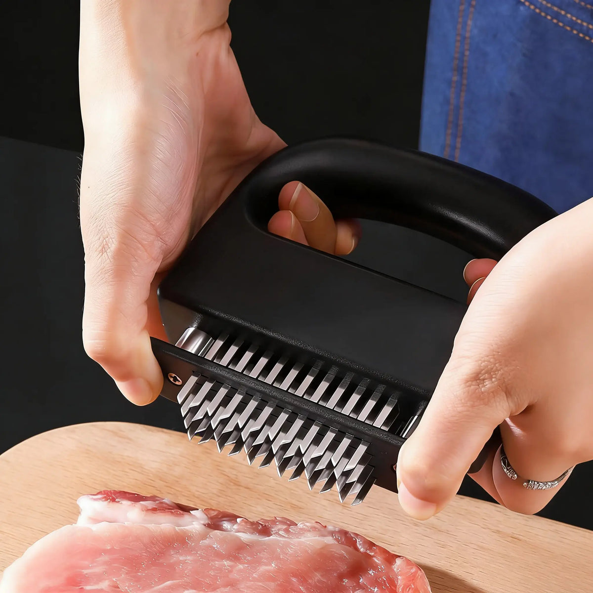 Heavy-Duty Meat Tenderizer Utensil with 48 Ultra-Sharp Stainless Steel Blades for Chicken, Steak, Veal - BBQ Kitchen Gadget for Tenderizing Meat, Utensils, Tenderizes Meat