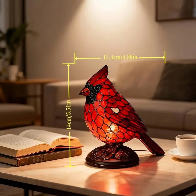 Red Cardinal Stained Glass Style Night Light Lamp – Resin Bird Table Lamp for Home Decor & Gifts