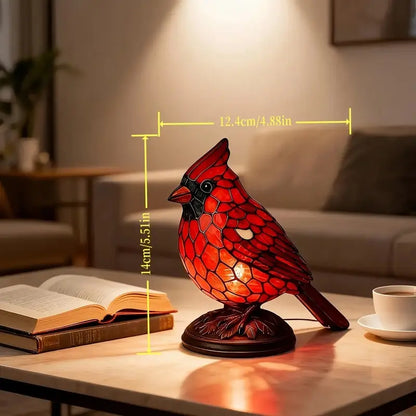 Red Cardinal Stained Glass Style Night Light Lamp – Resin Bird Table Lamp for Home Decor & Gifts