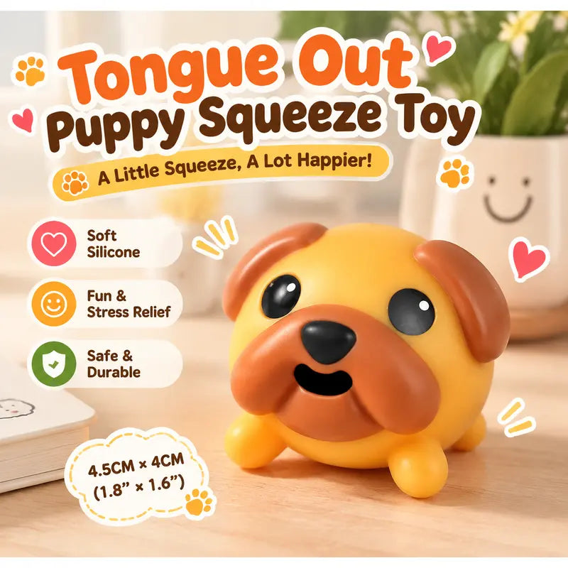 Funny Tongue Popping Pug Toy, Cute Squeeze Dog Fidget Toy, Soft Silicone Stress Relief Gadget, Novelty Desk Toy & Gift
