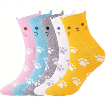 5 Pairs Women's Cute Animal Socks, Soft Cotton Lightweight Comfortable Socks