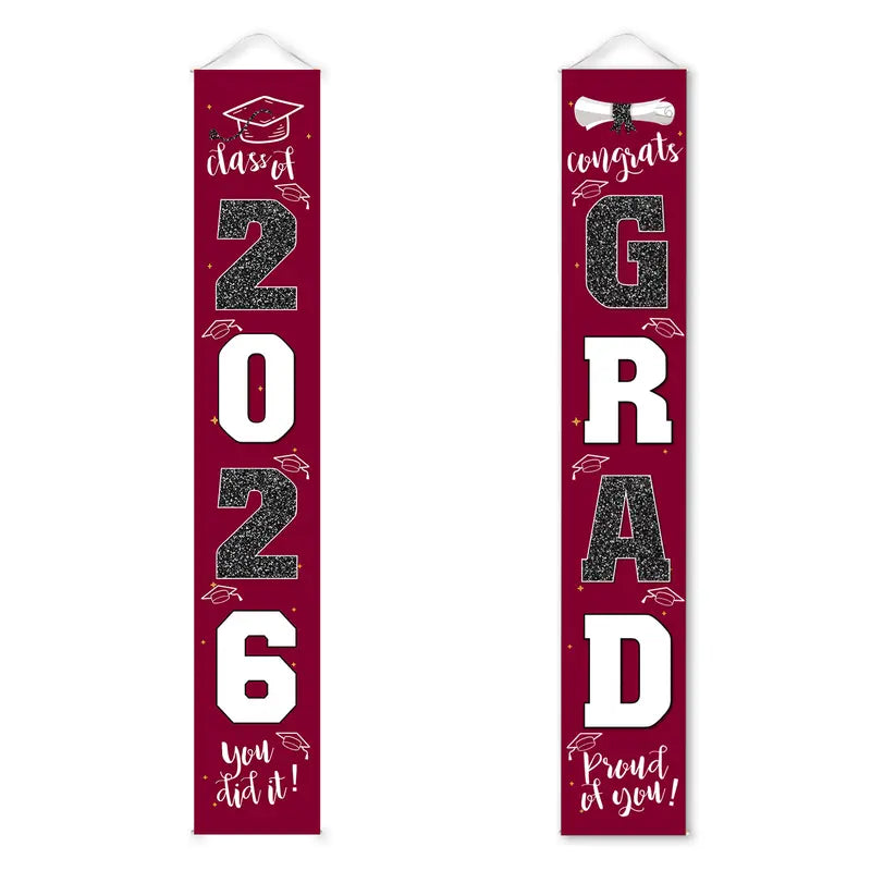 Class of 2026 Graduation Door Hanger, Blue & Silver Congrats Grad Porch Banner, Graduation Party Decoration