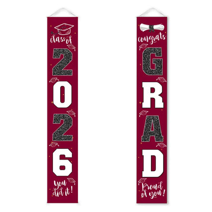Class of 2026 Graduation Door Hanger, Blue & Silver Congrats Grad Porch Banner, Graduation Party Decoration