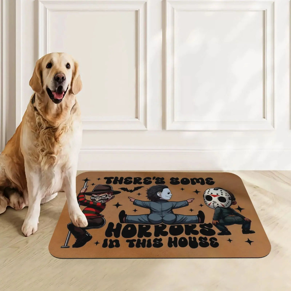 Funny Horror Character Halloween Doormat, Spooky Season Welcome Mat for Front Door, Kitchen & Bathroom