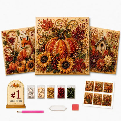 🎃✨ Autumn Pumpkin Pearl Painting Kit, 12×12in DIY Sparkling Craft Set for Adults 🍂🖌️