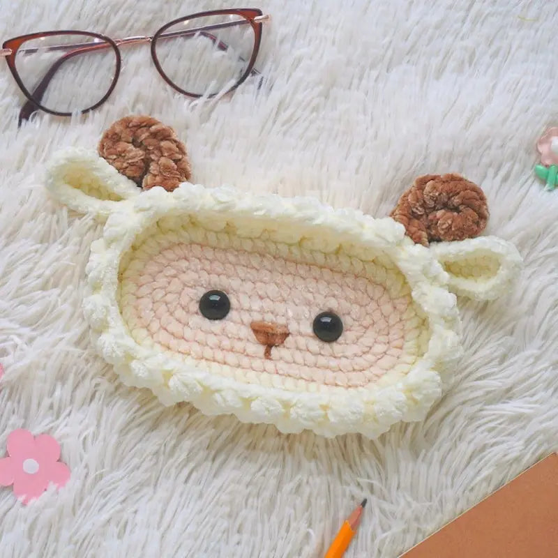 Handmade Crochet Animal Glasses Holder, Soft Plush Eyeglass Stand & Cute Desktop Tray