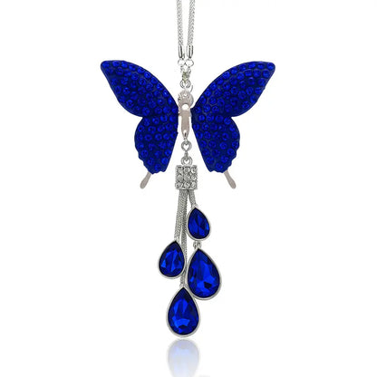 Bling Crystal Butterfly Car Charm, Rhinestone & Pearl Rearview Mirror Pendant, Cute Girly Car Hanging Decoration