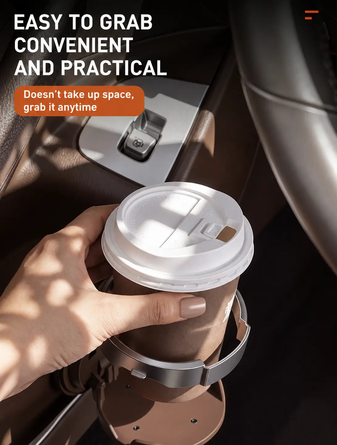 Foldable Car Cup Holder with Hook, Space-Saving Drink Holder for Bottles & Tumblers