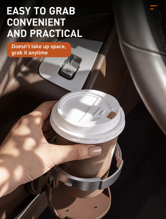 Foldable Car Cup Holder with Hook, Space-Saving Drink Holder for Bottles & Tumblers