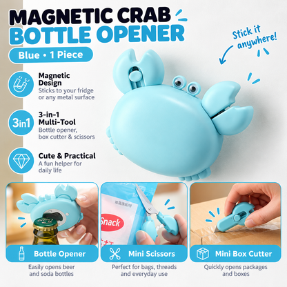 3-in-1 multifunctional crab bottle opener, fridge magnet, box cutter, cartoon portable magnetic scissors
