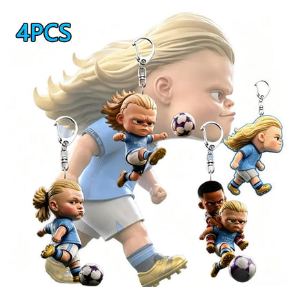 4PCS Cartoon Soccer Acrylic Keychain Set – Cute Bag & Key Charms