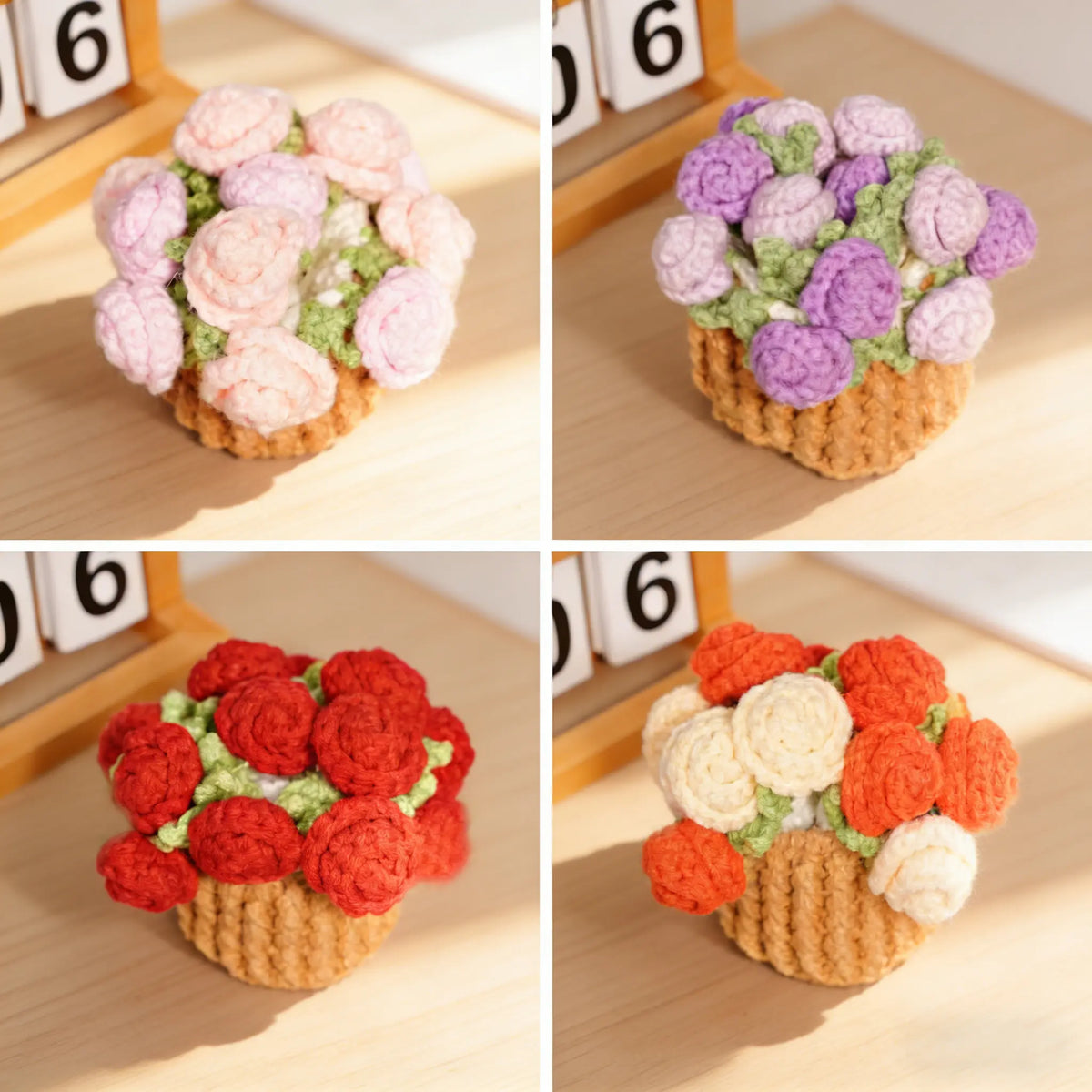 Handmade Crochet Flower Bouquet Coaster - Yarn Knitted Elegance, Gifts for Women Grandma Gift Pick, Unique House Decor