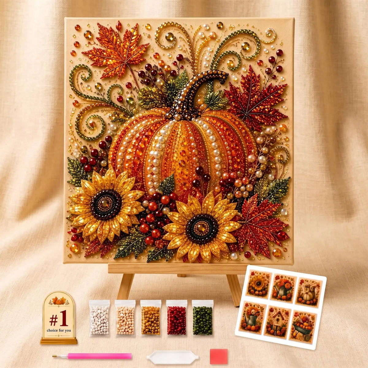 🎃✨ Autumn Pumpkin Pearl Painting Kit, 12×12in DIY Sparkling Craft Set for Adults 🍂🖌️