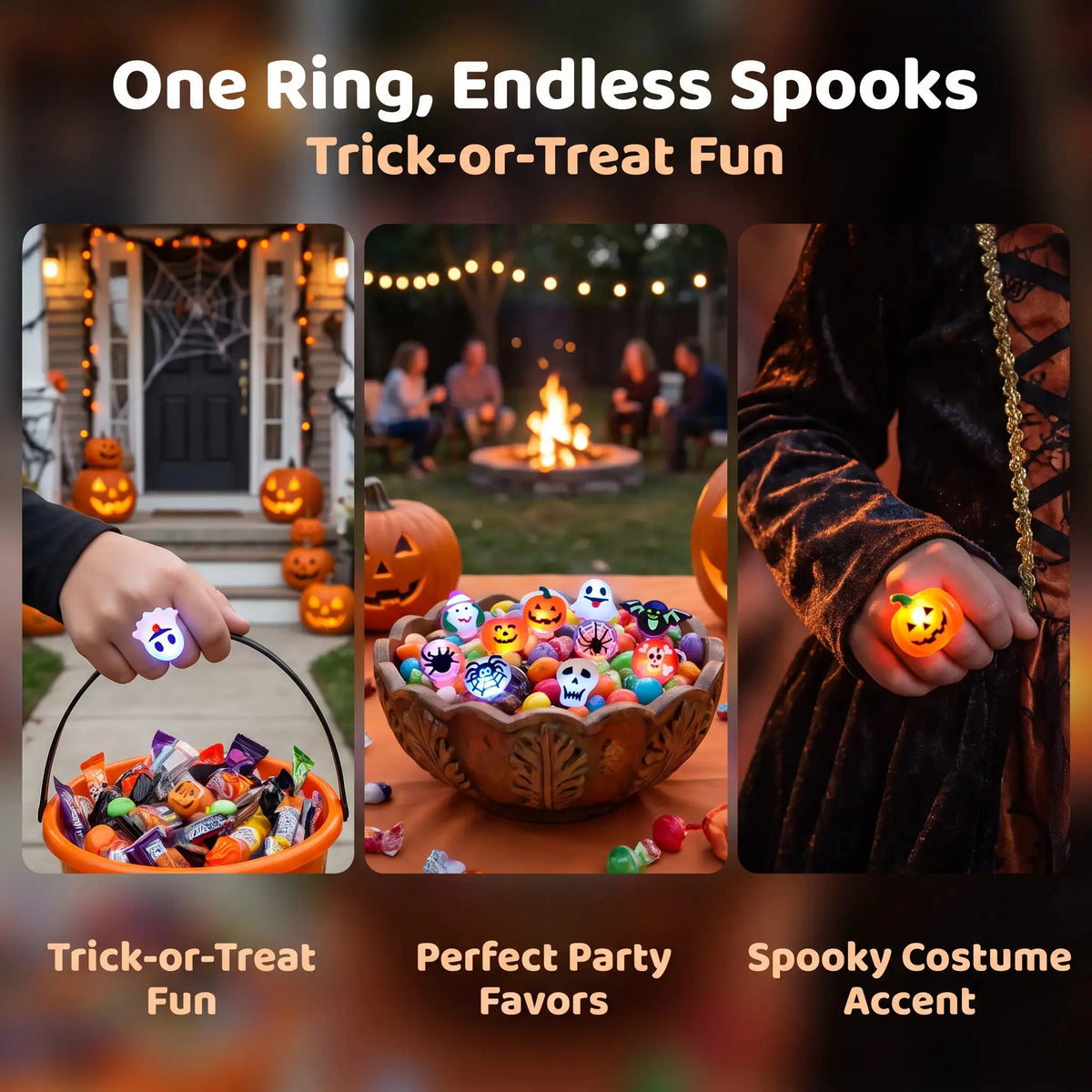 50Pcs Random Glow LED Halloween Rings, Flashing Light-Up Party Favors & Goody Bag Stuffers for Kids