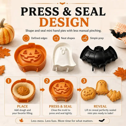 🎃👻 3-Pack Halloween Hand Pie Molds, Pumpkin, Ghost & Bat Press Cutters for Fall Baking 🦇🥧