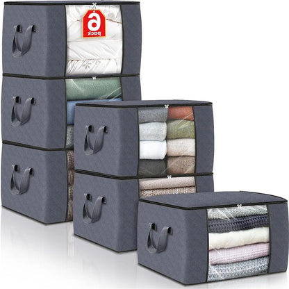 Foldable Fabric Clothing & Bedding Storage Bags (6/12 Pack)