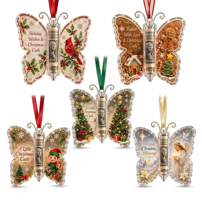 Christmas Cash Gift Ornament, Butterfly Money Holder with Clear Acrylic Display, 5PCS Set