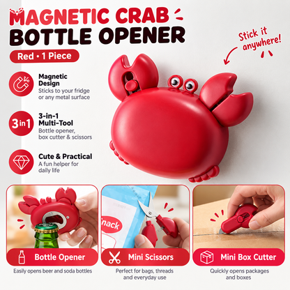 3-in-1 multifunctional crab bottle opener, fridge magnet, box cutter, cartoon portable magnetic scissors