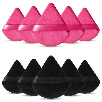 10-Pack Reusable Triangle Powder Puffs, Soft Plush Makeup Sponges for Face Powder