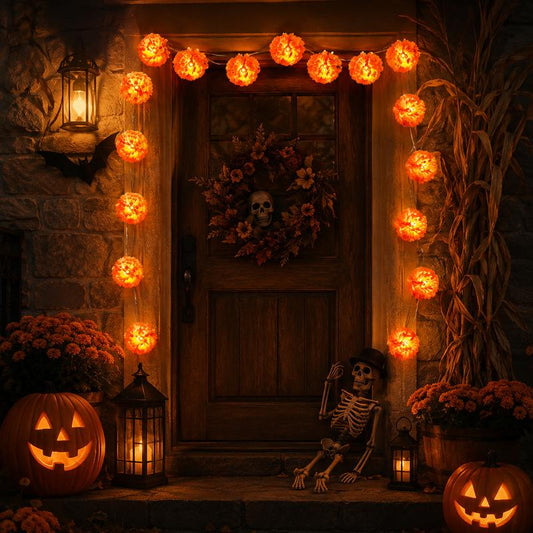 3m Orange Marigold LED String Lights, 20-Light Battery Garland for Day of the Dead, Fall & Halloween Decor