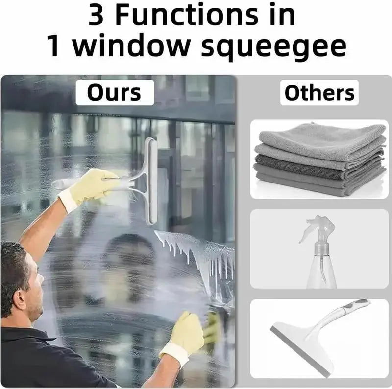3-in-1 Spray Window Cleaner – Squeegee, Microfiber Scrubber & Mist Spray Glass Cleaning Tool for Windows, Mirrors & Car Windshields