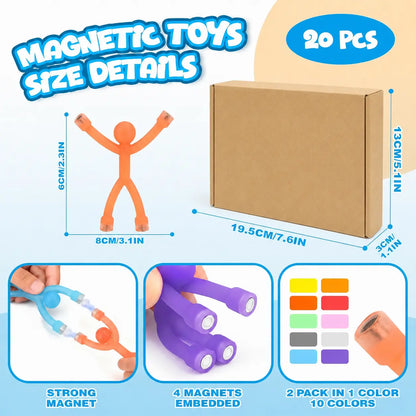 10-Pack ADHD Magnetic Stick Figure Fidget Toys, Bendable Multi-Color Sensory Desk & Travel Toys