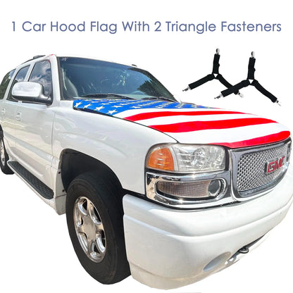 American Flag Car Hood Cover – Memorial & Independence Day Commemorative Edition with Dual Triangle Clips
