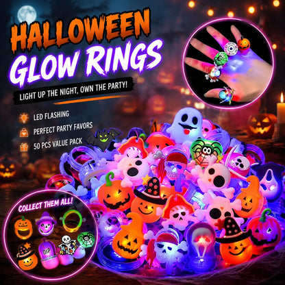 50Pcs Random Glow LED Halloween Rings, Flashing Light-Up Party Favors & Goody Bag Stuffers for Kids