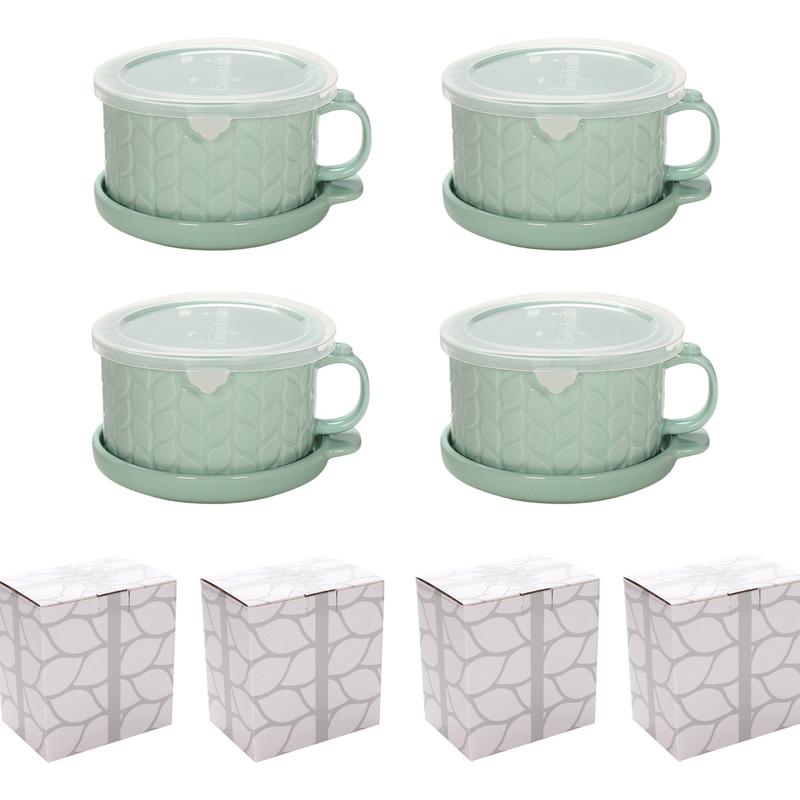 Set of 4 25-oz Halloween Mug Meals with Lids & Gift Boxes, Spooky Seasonal Drinkware & Gift Set