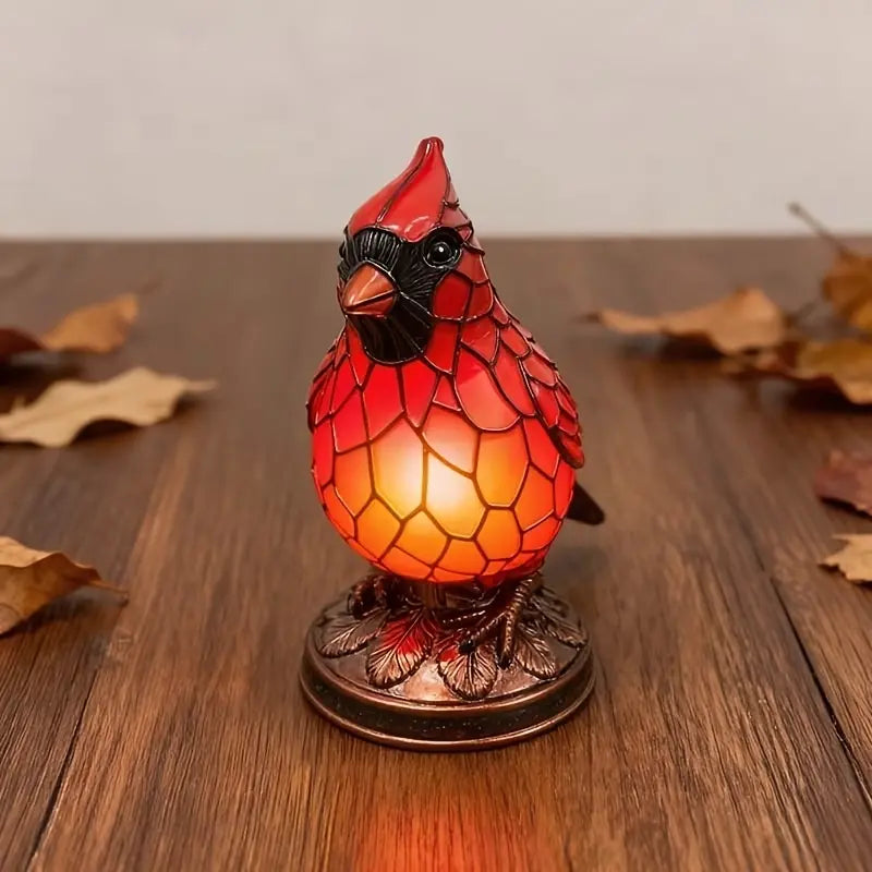 Red Cardinal Stained Glass Style Night Light Lamp – Resin Bird Table Lamp for Home Decor & Gifts