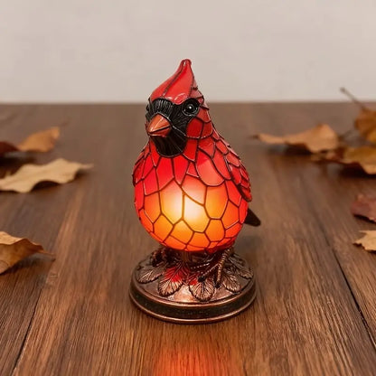 Red Cardinal Stained Glass Style Night Light Lamp – Resin Bird Table Lamp for Home Decor & Gifts