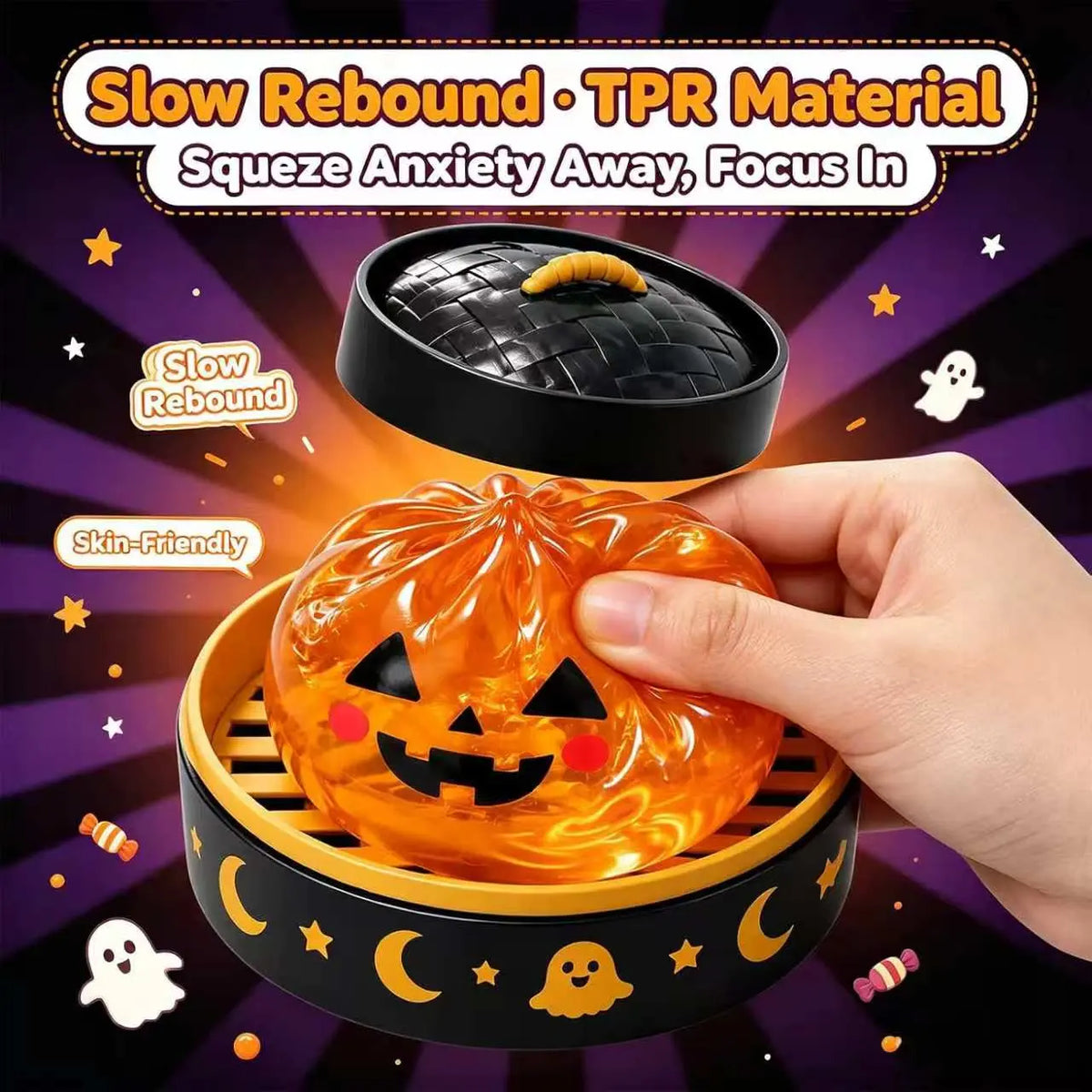 Cute Halloween Ghost Squishy Toy Set, Mini Stress-Relief Fidget Party Favors