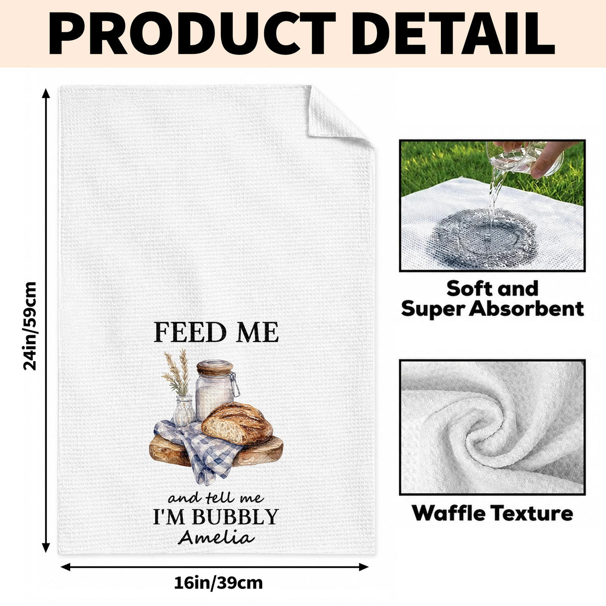Feed Me Bubbly, Personalized Kitchen Towel, Gift for Sourdough Lovers - 7
