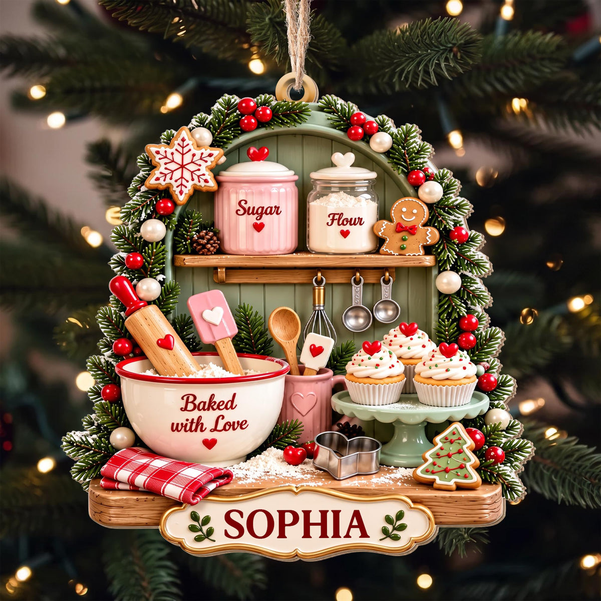 Baked With Love Mixing Bowl, Custom Wood Ornament, Gift For Bakers - 1