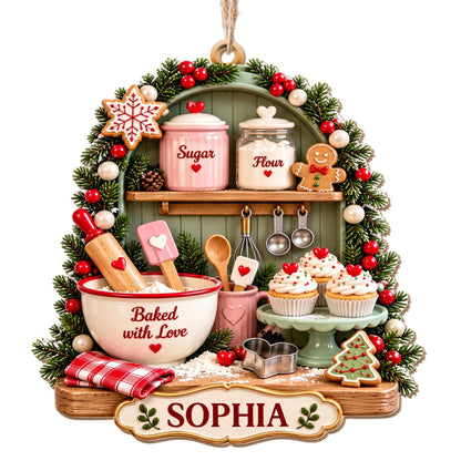 Baked With Love Mixing Bowl, Custom Wood Ornament, Gift For Bakers - 13
