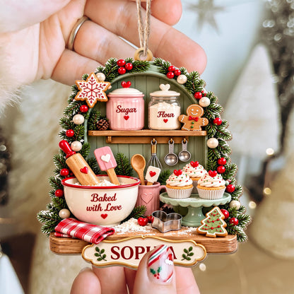 Baked With Love Mixing Bowl, Custom Wood Ornament, Gift For Bakers - 6