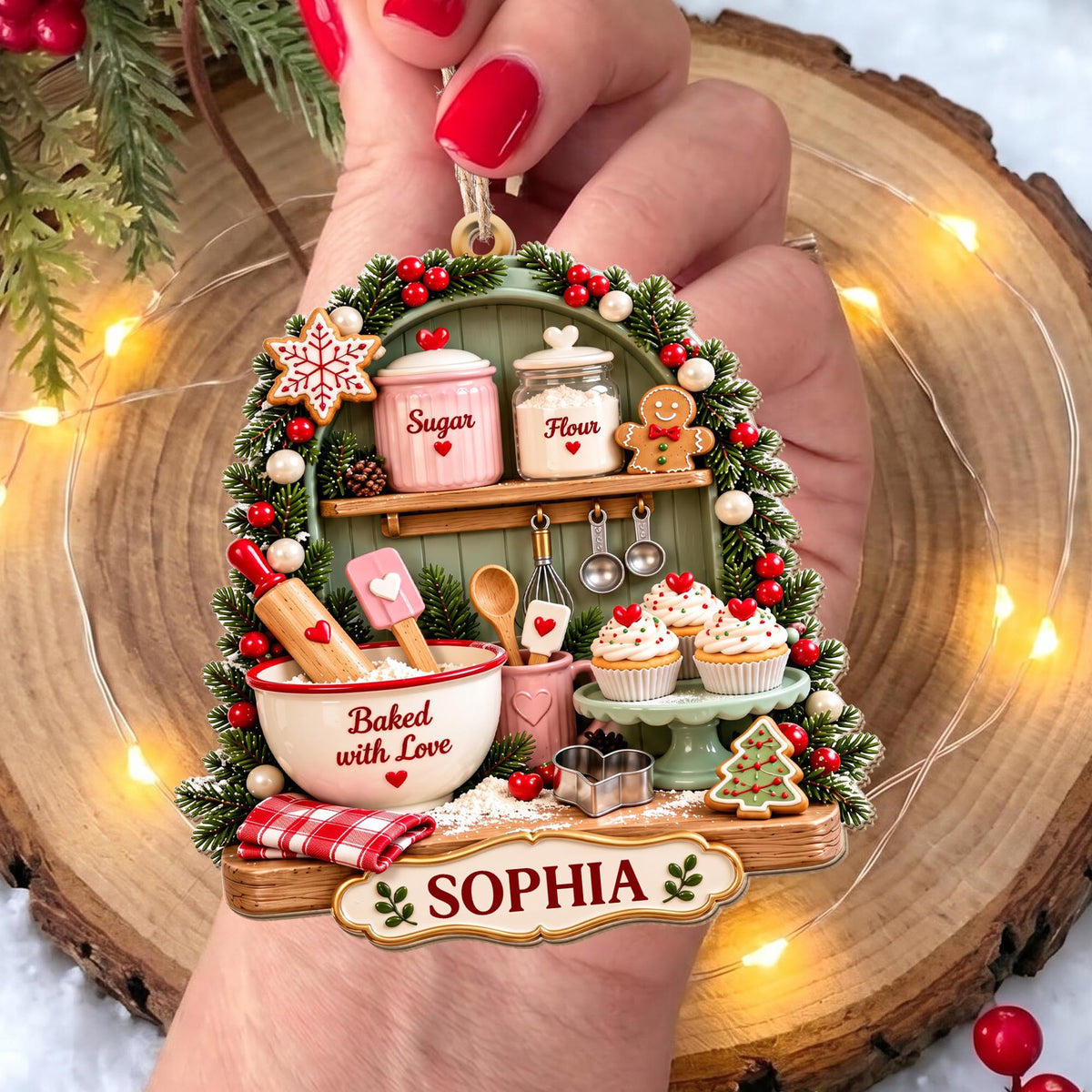 Baked With Love Mixing Bowl, Custom Wood Ornament, Gift For Bakers - 9