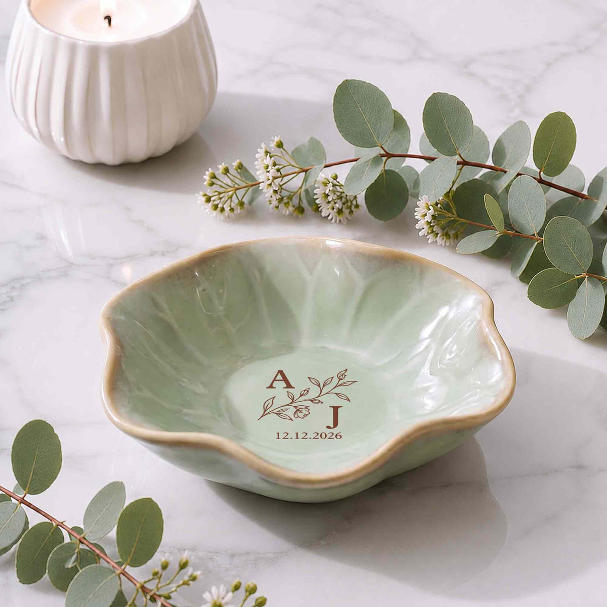 Our Monogram Floral, Personalized Lotus Jewelry Dish, Gift For Couples - 10