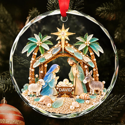 Our Savior Is Born, Personalized Circle Glass Ornament, Gift For Family - 1