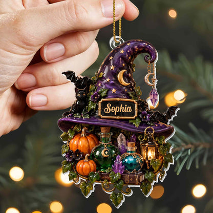 Magical Halloween Night, Personalized Acrylic Ornament, Gift For Witch Lovers - 4
